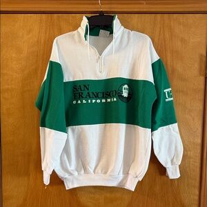 Green and White Half-Zip Sweatshirt